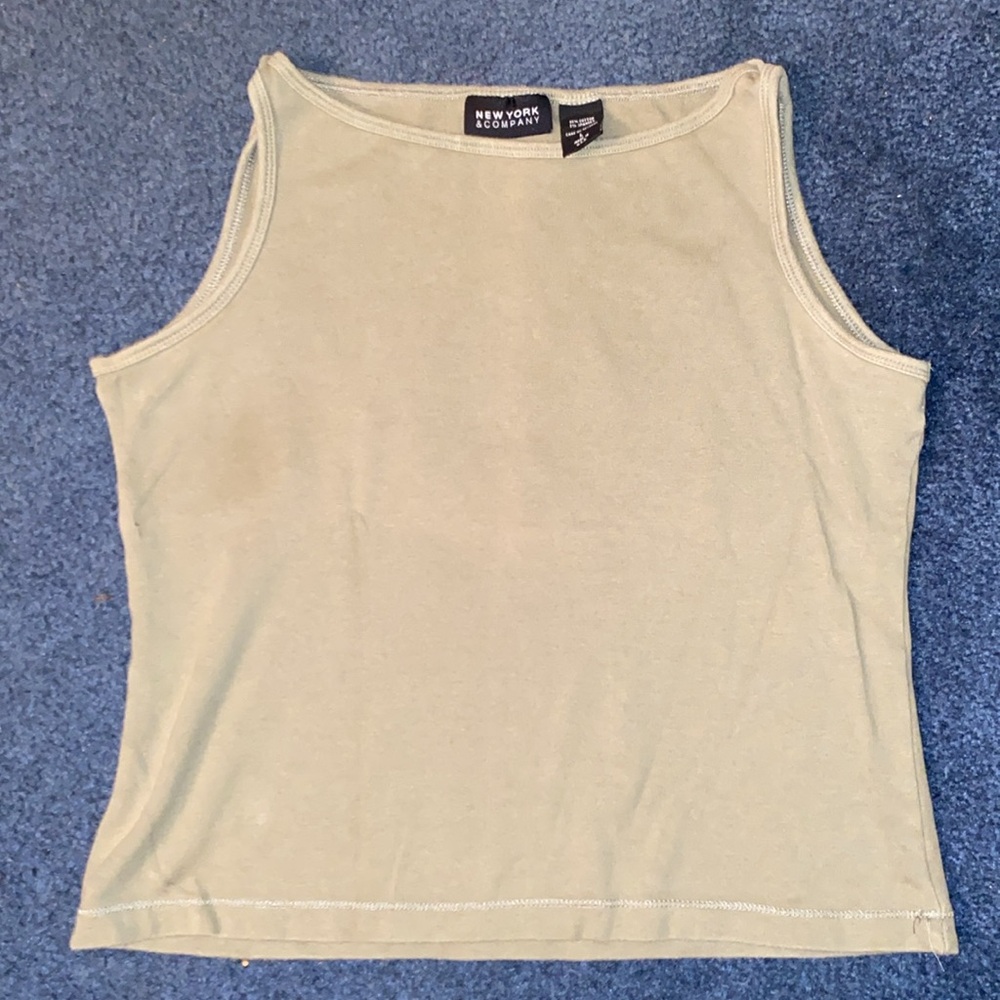 New York & Company sleeveless top L cotton stretch olive color